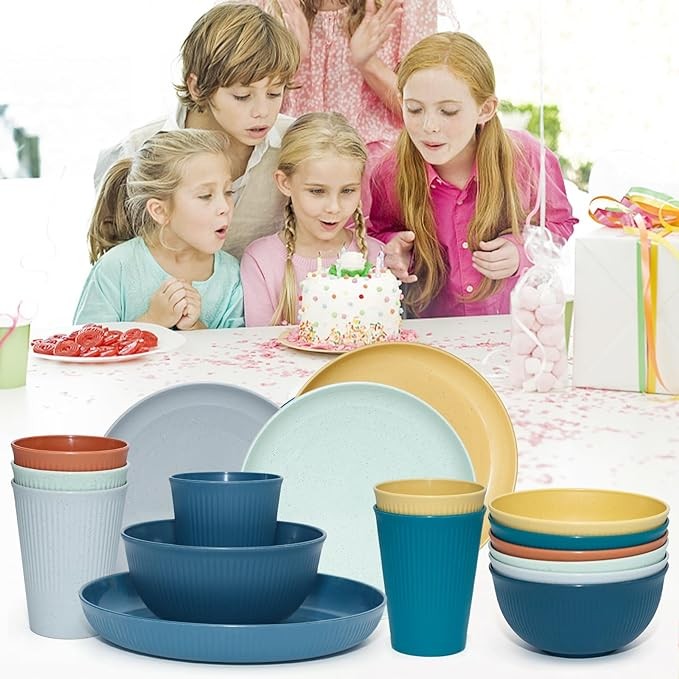 SHECIPIN 42Pcs Wheat Straw Dinnerware Sets, Unbreakable Plates and Bowls Sets, Eco Friendly Non Breakable Dinnerware, Dishwasher Microwave Safe Dinnerware