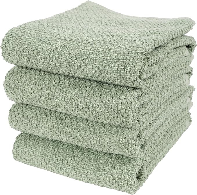 KAF Home Deluxe Popcorn Terry Kitchen Towels, Cotton Kitchen Dish Towels, Set of 4, French Green