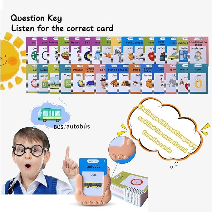 Skyour Toddler Toys Spanish & English Talking Flash Cards 3 4 5 6 Year Old Boys and Girls, 224/510 Sight Words,Montessori Toys,Autism Sensory Toys,Learning Educational Toys (Bilingual-224)