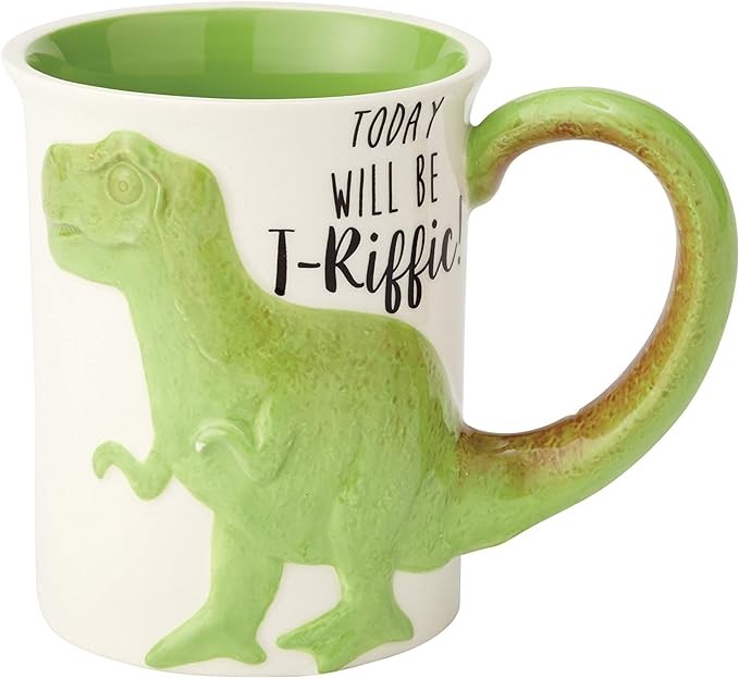 Enesco Our Name is Mud “Tea Rex” Stoneware Coffee, 16 oz. Sculpted Mug, Green,6000549