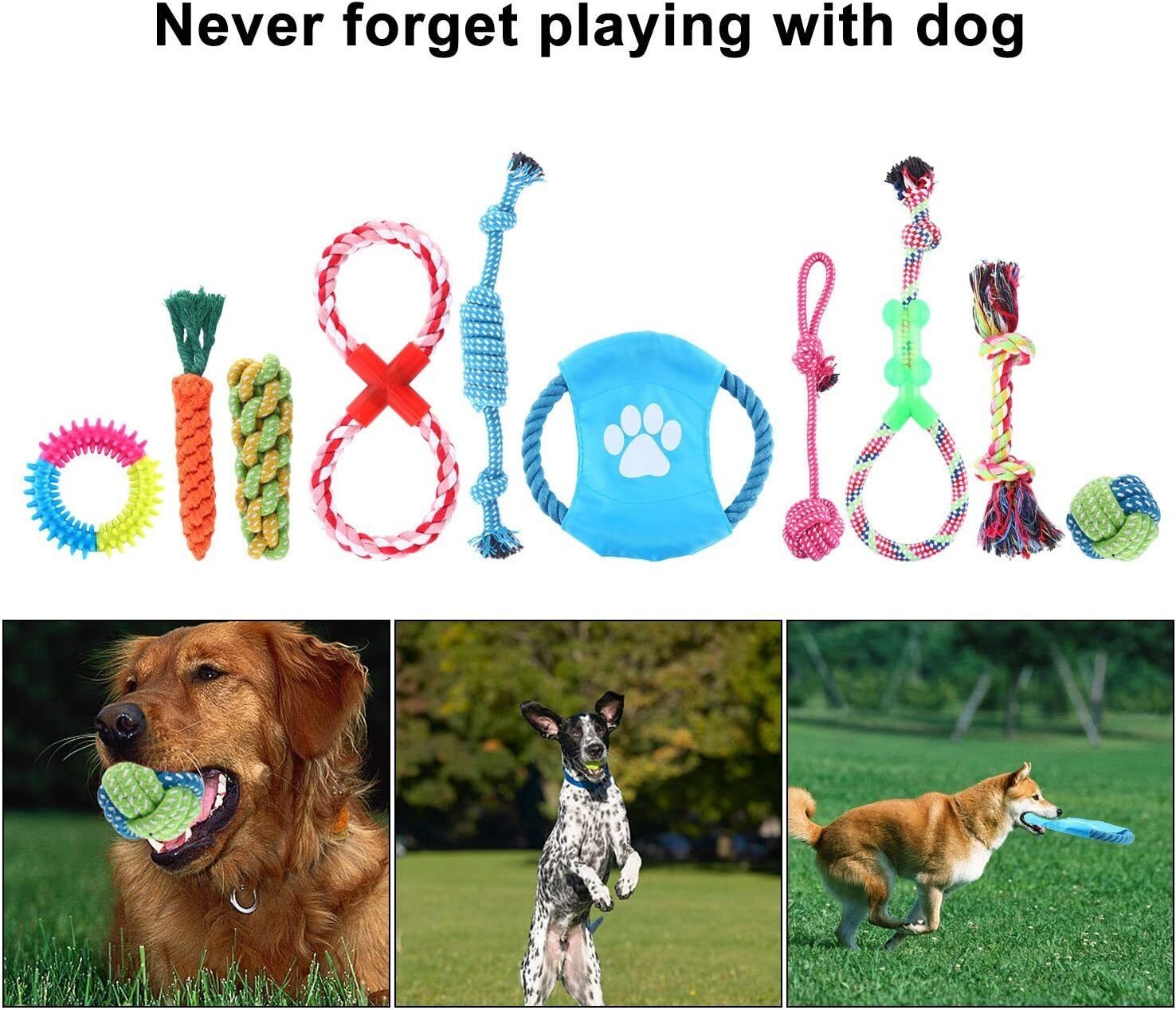 10Pack Dog Toys Braided Rope Durable for Aggressive Chewer Interactive Rope Toys