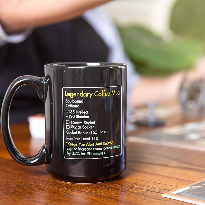 Funny Mugs, LOL MMO Mug - Legendary Coffee Mug Level 110 - Large Ceramic Black Coffee Mug 15oz - Gaming, Gamer Cup