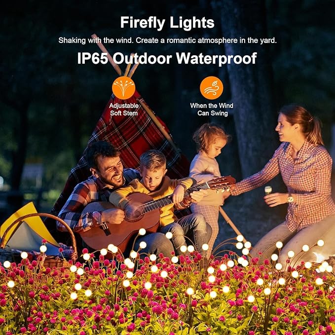 ASMAD Solar Garden Lights, 8 Pack 64 LED Solar Outdoor Lights, Outdoor Decorations Lights, Solar Swaying Lights, Firefly Lights for Patio Pathway Outdoor Decor, Big Bulb Solar Swaying Light