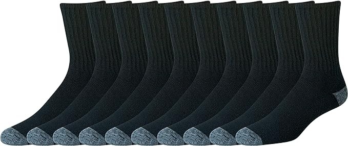 Amazon Essentials Men's Cotton Half Cushioned Crew Socks, 10 Pairs