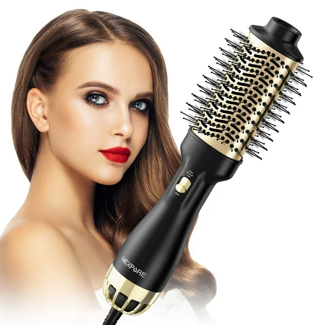 NEXPURE Hair Dryer Brush,Upgraded 4 in 1 Hair Dryer Brush Blow Dryer Brush in One with Negative Ion Anti-Frizz Ceramic Titanium Barrel Hot Air Brush Hair Straightener Brush