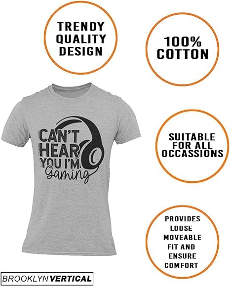 BROOKLYN VERTICAL Can't Hear You I'm Gaming | Funny Video Gamer Gaming Life Short Sleeve Crew Neck T-Shirt