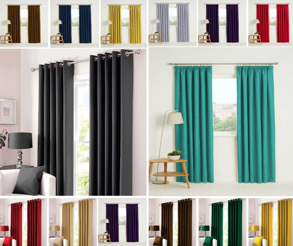 Thermal Blackout Curtains Ready Made Eyelet Ring Top or Pencil Pleat + Tie Backs