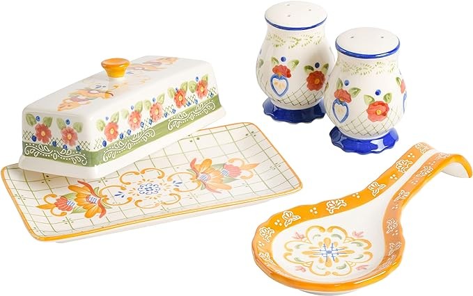Laurie Gates by Gibson Hand Painted Tierra Mix and Match Dinnerware Set, 4-Piece Accessory Set, Assorted