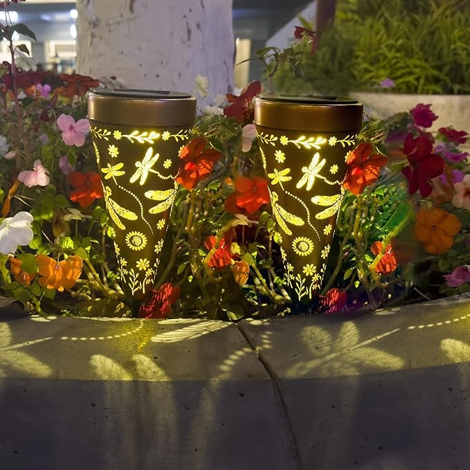 ANYTALK 2 Pack Dragonfly Solar Pathway Lights Outdoor, Waterproof Solar Walkway Lights Garden Decor, Pathway Landscape Lights for Backyard Patio Path Yard Lawn Walkway