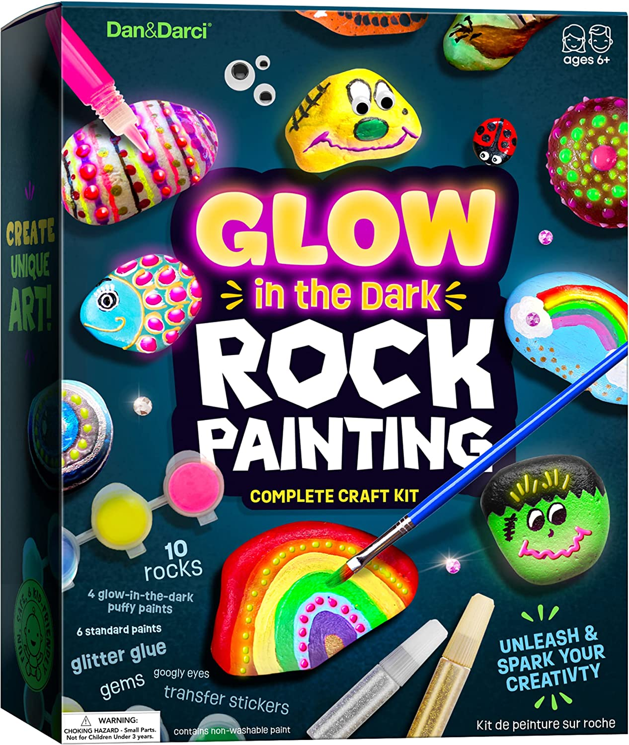 Kids Rock Painting Kit Glow in the Dark- Arts & Crafts Gifts for kids Ages 4-12