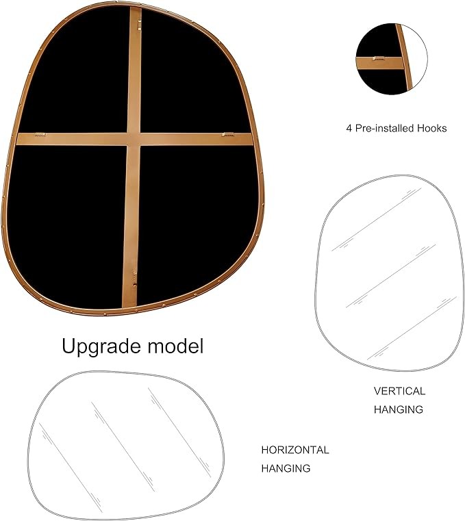 Asymmetrical Mirror for Wall Decor 23"*30", Modern Brass Framed Wall Mirror for Living Room Bathroom Bedroom Entryway ELE-STOU-0064G