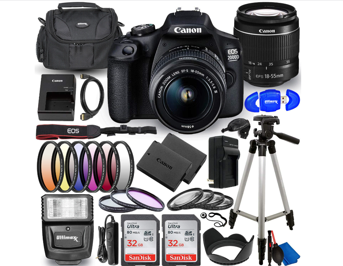Canon EOS 2000D Rebel T7 DSLR Camera with 18-55mm III Lens With 25 Piece Bundle