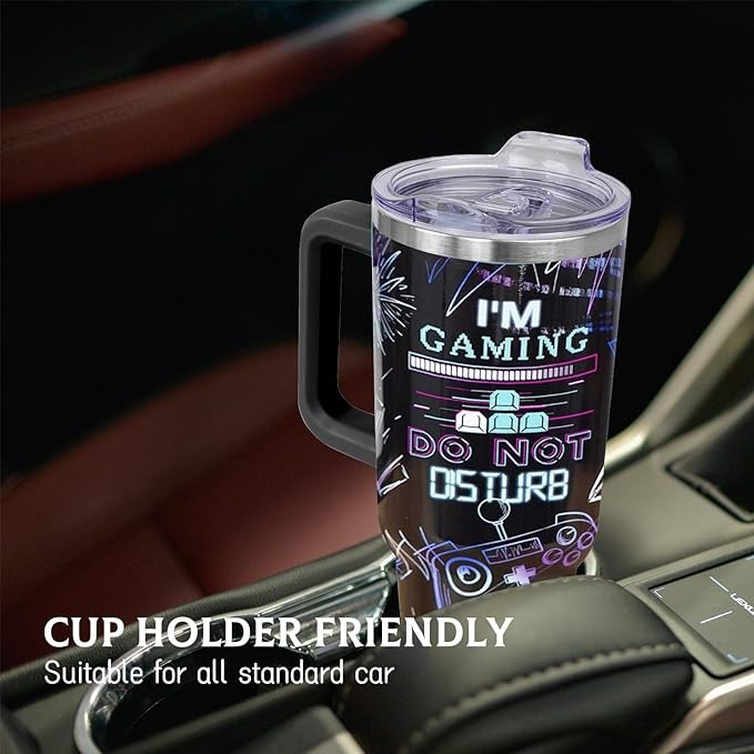 Gamer Gifts, 40 Oz Gaming Tumbler with Handle and Straw Gamer Cup Coffee Mug Tumbler for Men, Cool Gaming Accessories Stuff, Unique Valentines Gifts for Gamers Men Boys Gaming Gifts for Men Teen Boys