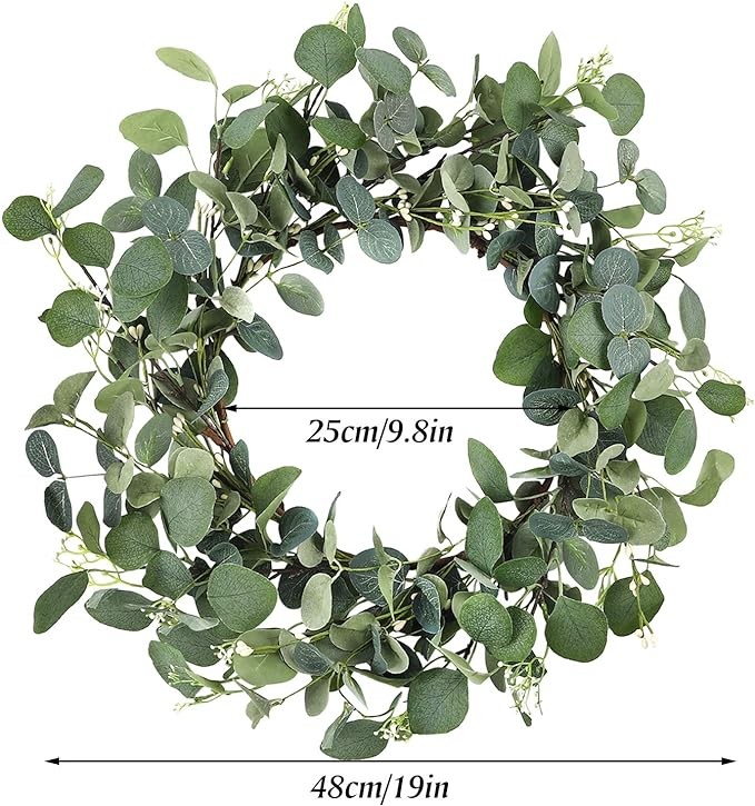 CEWOR Artificial Eucalyptus Wreath for Front Door Fall Wreath Large Green Leaf Wreath for Wall Window Farmhouse Garland Decor