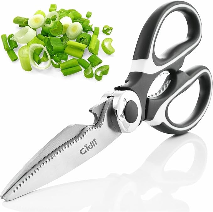 Kitchen Shears by Gidli - Lifetime Replacement Warranty- Includes Seafood Scissors As a Bonus - Heavy Duty Utility Stainless Steel All Purpose Ultra Sharp Scissors for Food