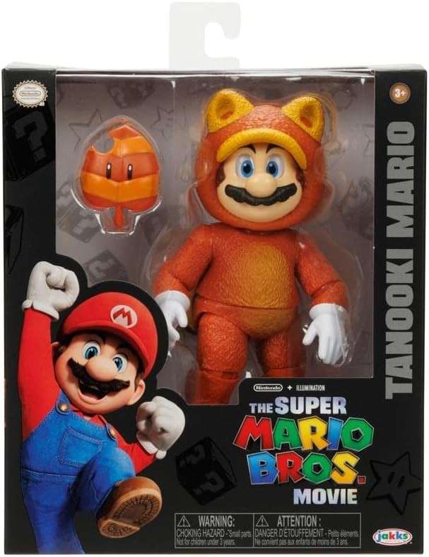 The Super Mario Bros. Movie - 5 Inch Action Figures Series 2 – Tanooki Mario Figure with Leaf Accessory