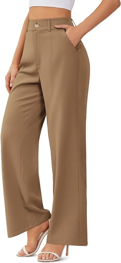 onlypuff Womens Wide Leg Pants High Waisted Slacks Straight Long Work Business Trousers with Pockets