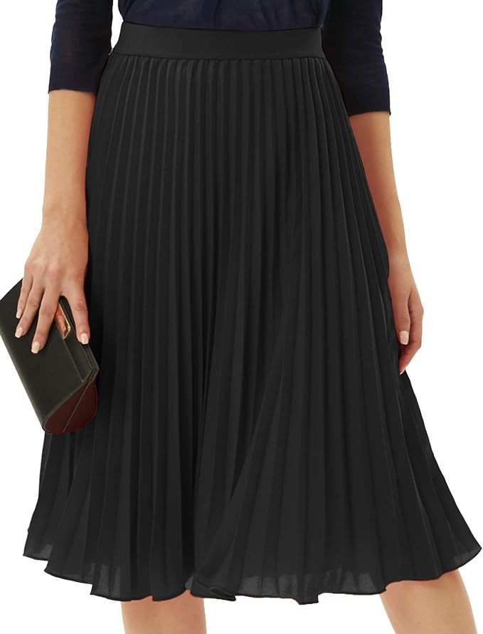 GRACE KARIN Women High Elastic Waist Pleated Chiffon Skirt Midi Swing A-line Skirts