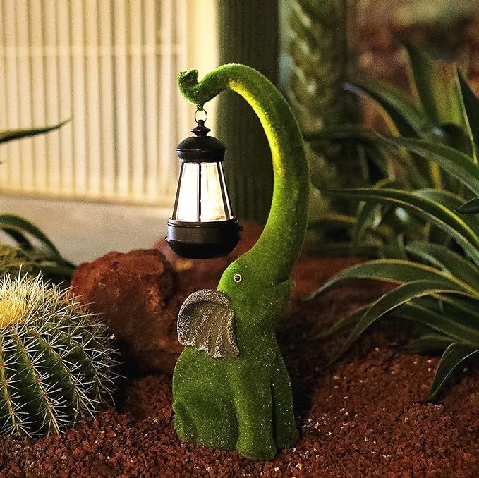 IVCOOLE Outdoor Elephant Garden Statue,15 inch Resin with Solar Light Garden Decor Outdoor Figurines Lawn Garden Elephant Statue Mother's Day Elephant Gifts for Patio, Balcony, Yard, Lawn Ornament