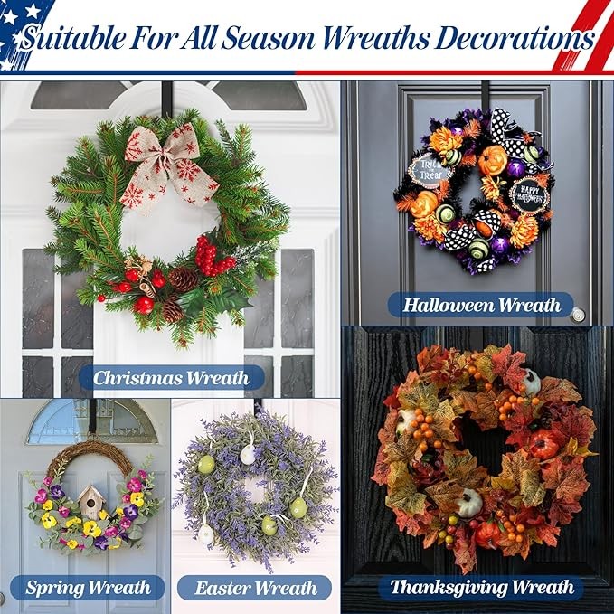 Wreath Hangers for Front Door, 12" Wreath Hanger Door Wreath Hook Over The Door Hanger, Door Wreath Garland Hanger Metal Wreath Holder Door Hanger Hook for Valentines Day Easter Front Door Decorations