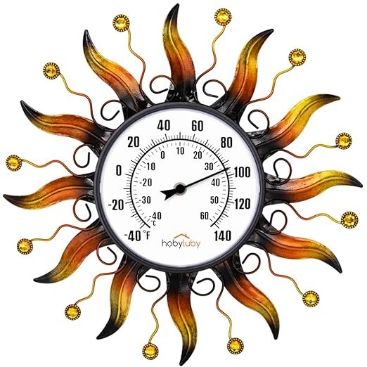 VEWOGARDEN 13.5" Sun Outdoor Digital Thermometer, No Battery Needed Metal Thermometer Decor for Patio, Living Room, Greenhouse