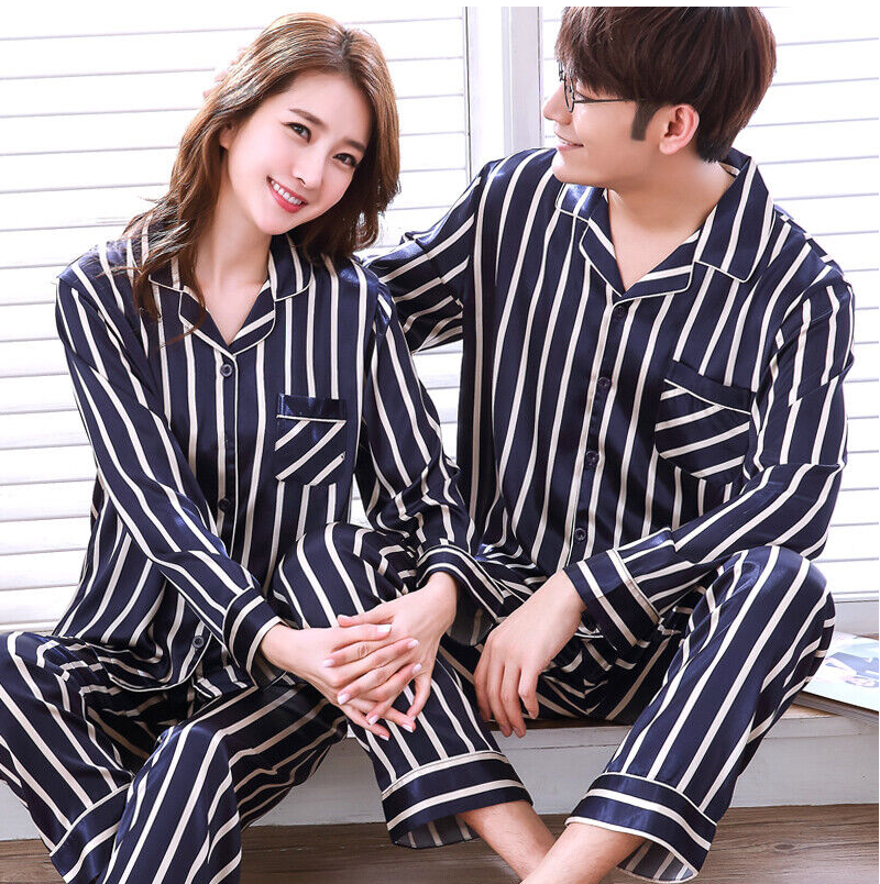 Womens Mens Silk Satin Pajamas Sets Sleepwear Long Sleeve Pyjamas Nightwear Soft