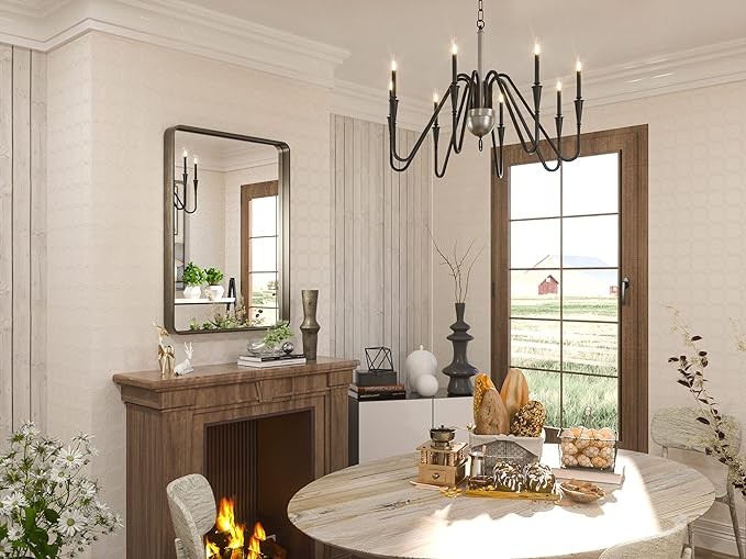 Mirrorize Round Gold Mirror 27.5" for Living Room Wall Decor, Gold Accent Framed Circle Bathroom Mirror, Decorative Vanity Mirror, Circular Mirror for Farmhouse Entryway Hallway