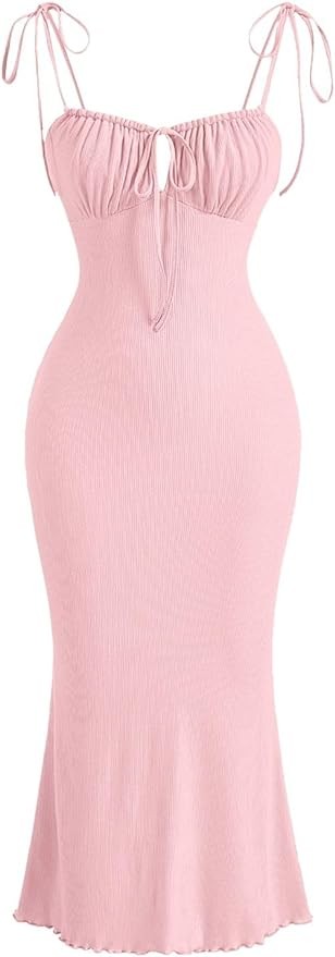 Verdusa Women's Ruched Knot Front Tie Shoulder Sleeveless Fishtail Bodycon Cami Dress