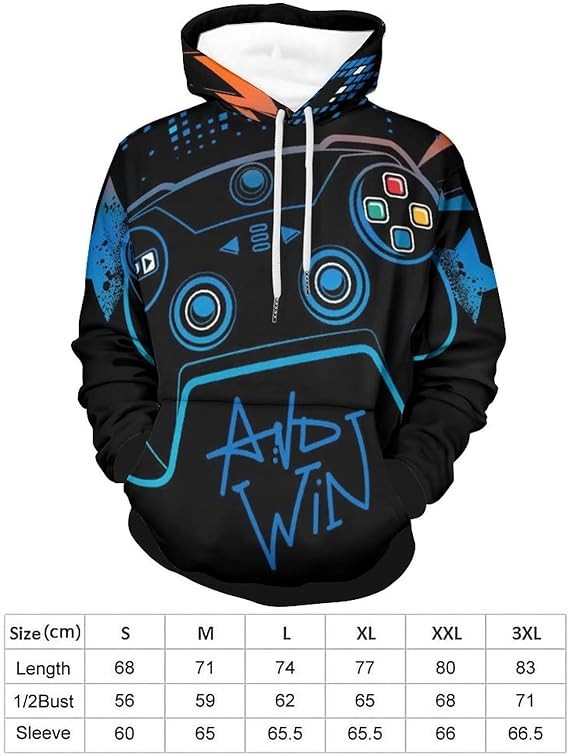 RAMINTSE Video Game Weapon Gamer Play Gaming Men's Long Sleeve Hooded Sweatshirt with Pocket Loose Classic Pullover Lightweight Cozy Soft Hoodie, XL