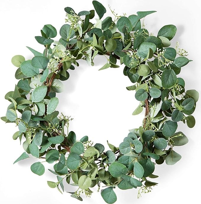 Mopcoder Summer Eucalyptus Wreath for Front Door, 20” Artificial Spring Wreath for Home Decor Window Porch Farmhouse Patio Garden Decor, House Warming Gifts