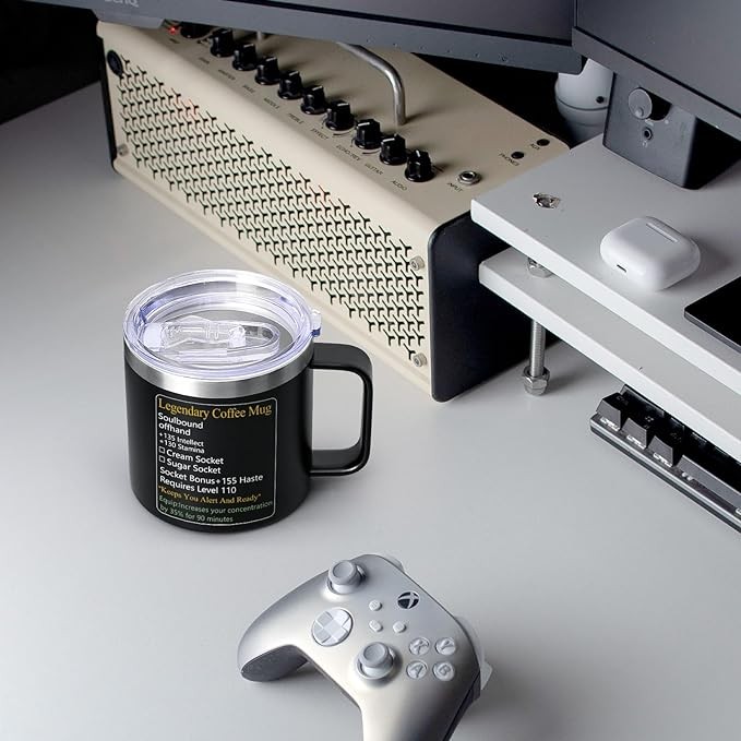 LiqCool Funny Gaming Mug, 14 Oz Legendary Insulated Coffee Mug, Valentine’s Day Gifts for Men Boyfriend Brother Husband Wife, LOL DND Mug for Nerdy Guy Gamer and Coffee Lover, Stainless Steel(Black)