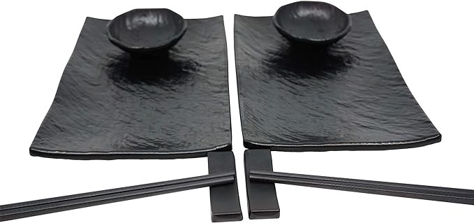 Sushi Unlimited Sushi Set for Two: Sushi Plates, Soy Sauce Bowls, Chopsticks, Includes Chopstick Holders!