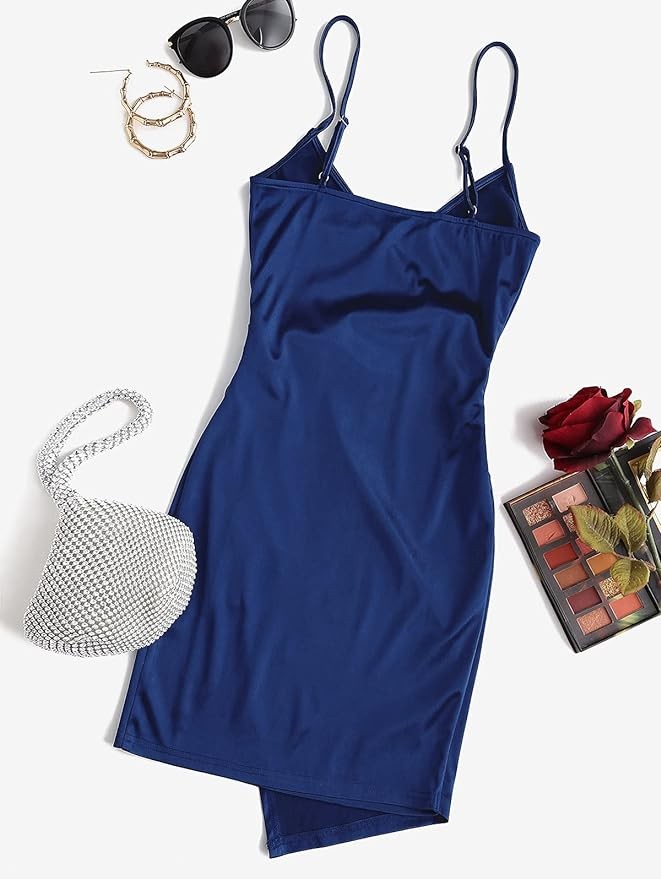 ZAFUL Women's Satin Sleeveless Spaghetti Strap Mini Dress Sexy Slip Cowl Neck Silky Cocktail Party Dresses