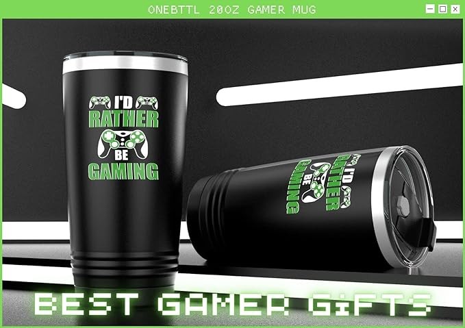 Onebttl Gamer Gifts for Men, Gaming Mugs, Boys, Teen, 20oz Stainless Steel Tumbler, Gifts For Christmas, Birthday- I‘D RATHER BE GAMING